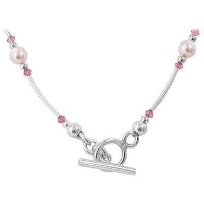 Simulated Pearl With Austrian Crystals 925 Sterling Silver Necklace - Gem Avenue