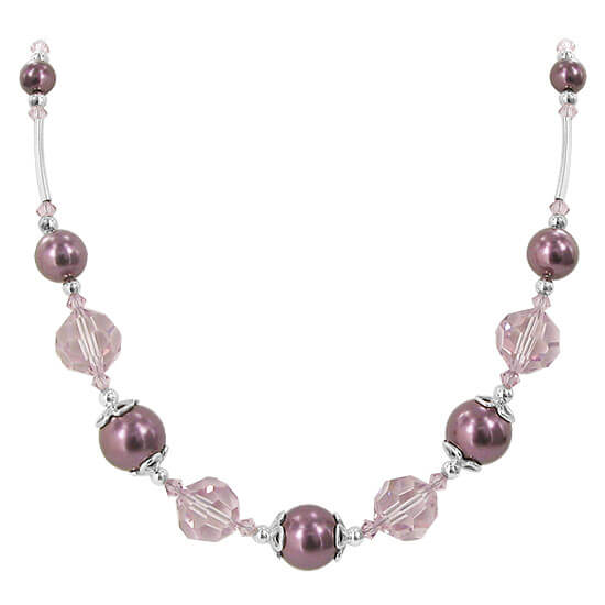 Brown Simulated Pearl & Austrian Crystals 925 Sterling Silver Necklace - Gem Avenue