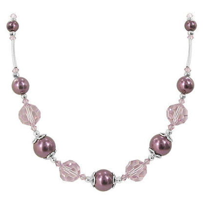 Brown Simulated Pearl & Austrian Crystals 925 Sterling Silver Necklace - Gem Avenue
