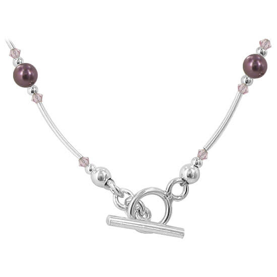 Brown Simulated Pearl & Austrian Crystals 925 Sterling Silver Necklace - Gem Avenue
