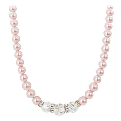 Pink Simulated Pearl Austrian Crystals 925 Sterling Silver Necklace - Gem Avenue