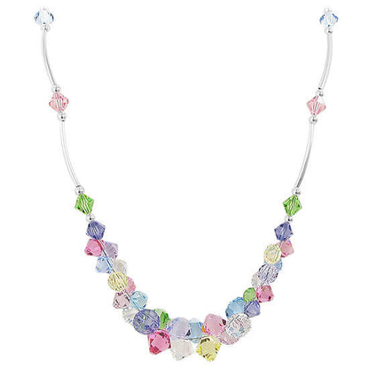 Multicolor Austrian Crystals 925 Sterling Silver Necklace - Gem Avenue