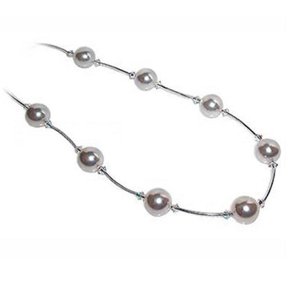 White Simulated Pearl & Austrian Crystals 925 Sterling Silver Necklace - Gem Avenue