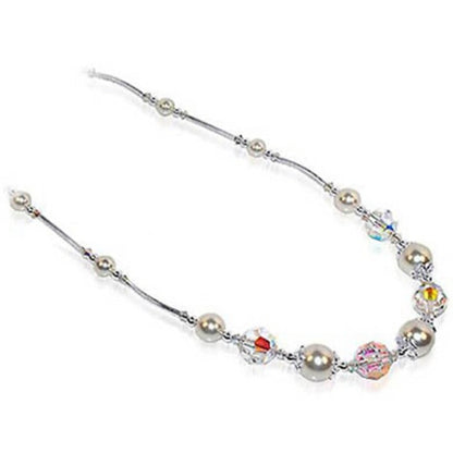 White Simulated Pearl and Austrian Crystals 925 Sterling Silver Necklace - Gem Avenue