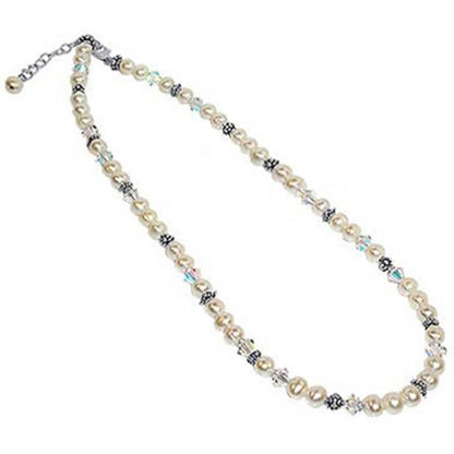 Simulated Pearl with Austrian Crystals 925 Sterling Silver Necklace - Gem Avenue