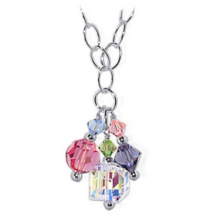Oval Multicolor Austrian Crystals 925 Sterling Silver Chain Necklace - Gem Avenue