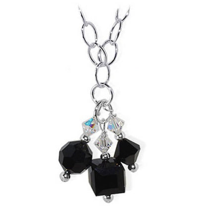 Black Austrian Crystals 925 Sterling Silver Chain Necklace - Gem Avenue