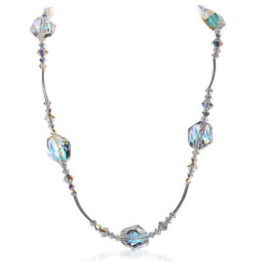 Clear Austrian Crystals Lobster Clasp 925 Sterling Silver Necklace - Gem Avenue