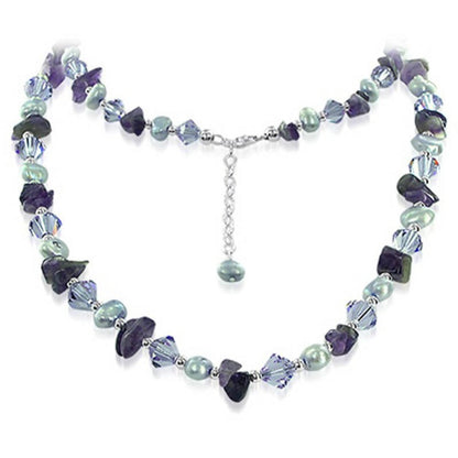 Pearl with Lobster Clasp Austrian Crystals 925 Sterling Silver Necklace - Gem Avenue