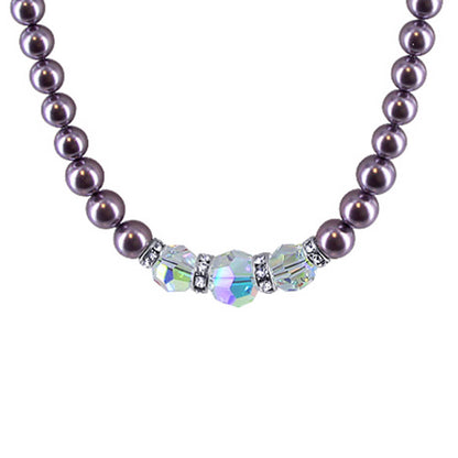 Purple Simulated Pearl & Austrian Crystals 925 Sterling Silver Necklace - Gem Avenue