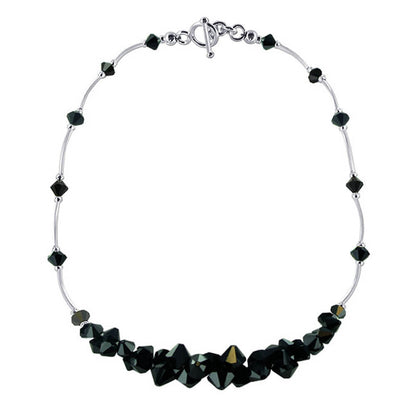 Black Austrian Crystals Toggle Clasp 925 Sterling Silver Necklace - Gem Avenue