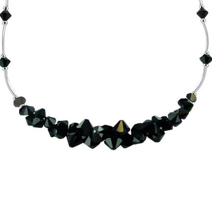 Black Austrian Crystals Toggle Clasp 925 Sterling Silver Necklace - Gem Avenue