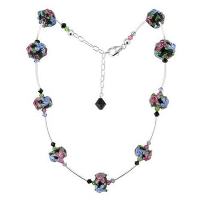Blown Glass with Austrian Crystals 925 Sterling Silver Necklace - Gem Avenue