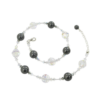 Black Simulated Pearl & Austrian Crystals 925 Sterling Silver Necklace - Gem Avenue