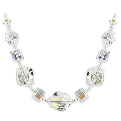 925 Sterling Silver Geometric Clear AB Austrian Crystals Necklace - Gem Avenue