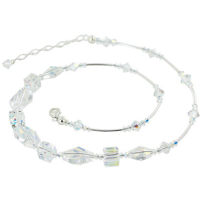 925 Sterling Silver Geometric Clear AB Austrian Crystals Necklace - Gem Avenue