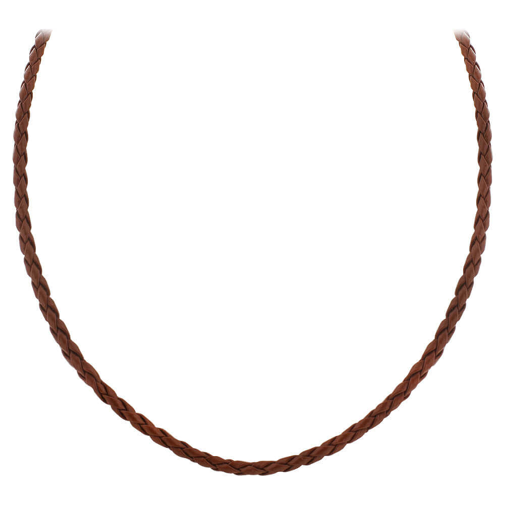 Brown Braided Leather Cord 925 Sterling Silver Necklace - Gem Avenue