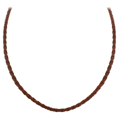 Brown Braided Leather Cord 925 Sterling Silver Necklace - Gem Avenue