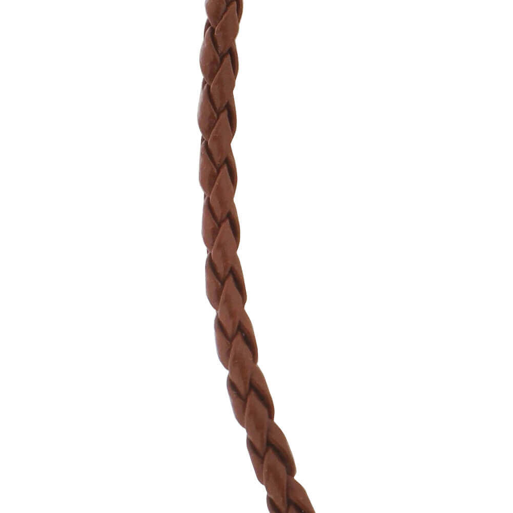 Brown Braided Leather Cord 925 Sterling Silver Necklace - Gem Avenue
