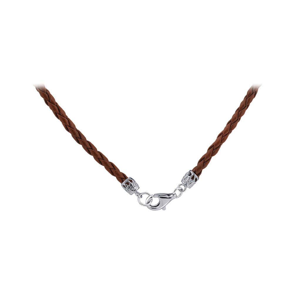 Brown Braided Leather Cord 925 Sterling Silver Necklace - Gem Avenue