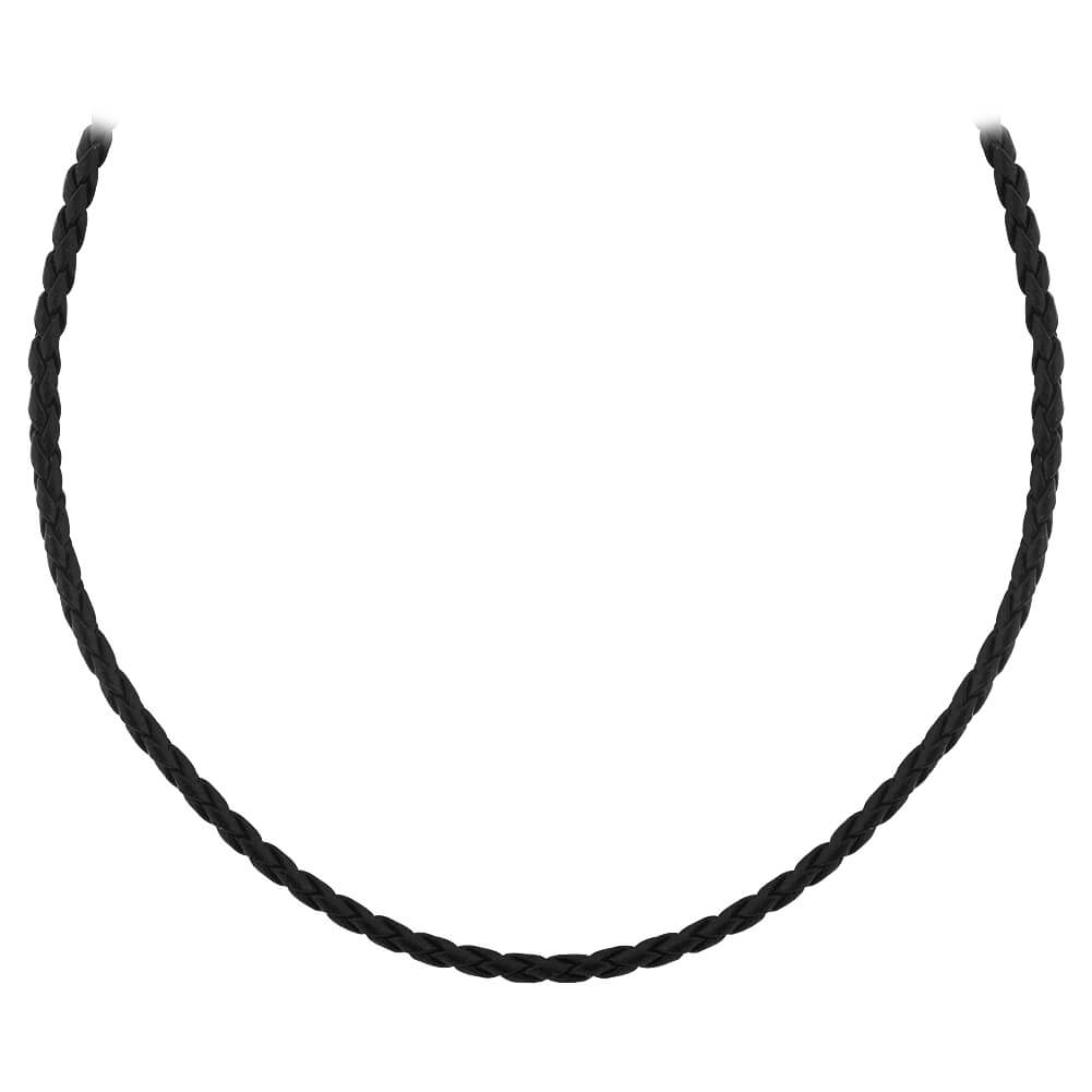 Black Braided Leather Cord 925 Sterling Silver Necklace - Gem Avenue