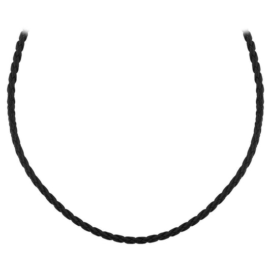 Black Braided Leather Cord 925 Sterling Silver Necklace - Gem Avenue