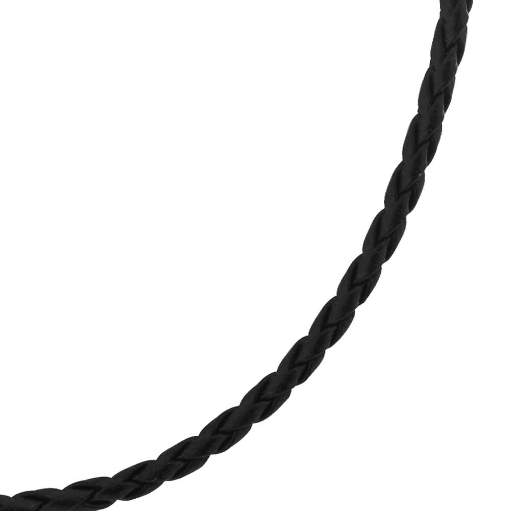 Black Braided Leather Cord 925 Sterling Silver Necklace - Gem Avenue