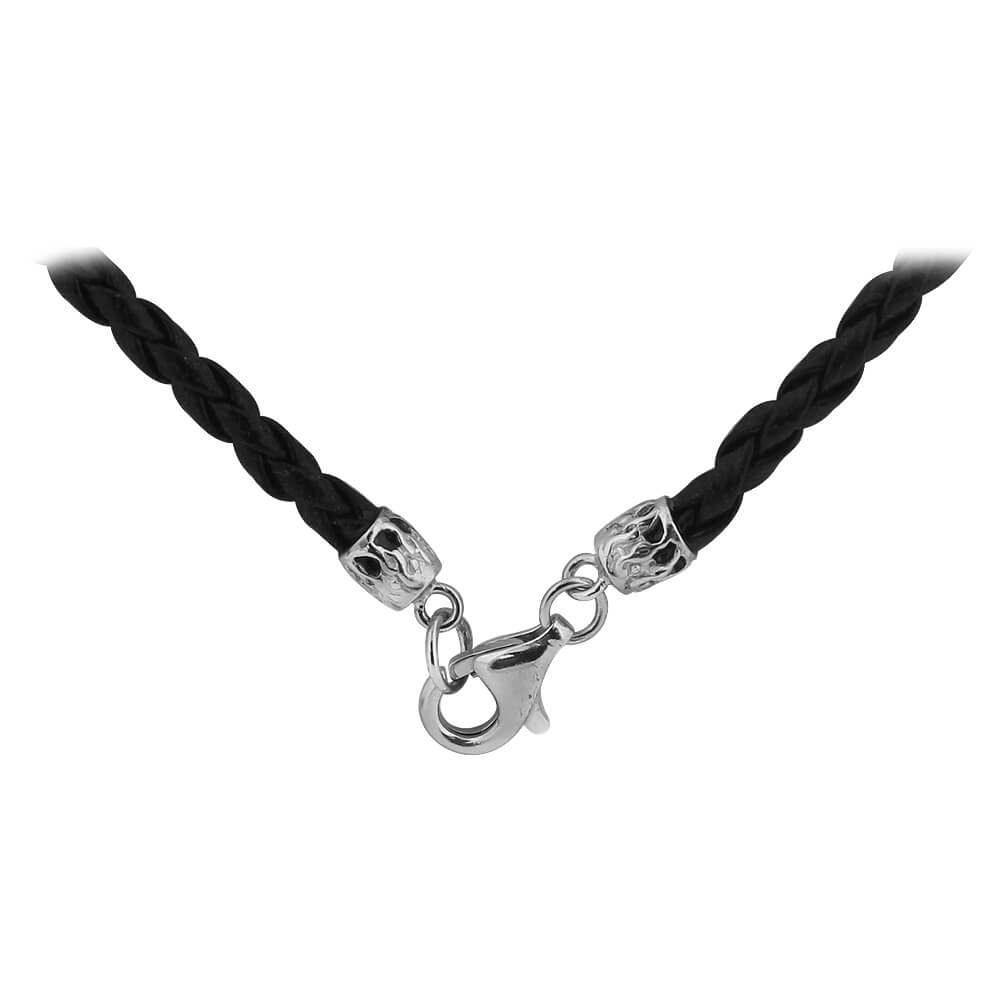 Black Braided Leather Cord 925 Sterling Silver Necklace - Gem Avenue
