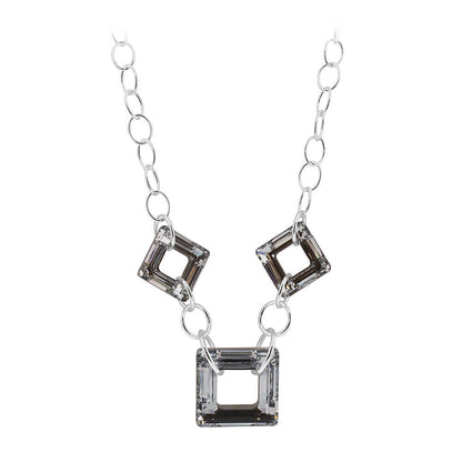 Square Vitrail Black Austrian Crystal 925 Sterling Silver Necklace - Gem Avenue
