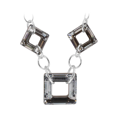 Square Vitrail Black Austrian Crystal 925 Sterling Silver Necklace - Gem Avenue