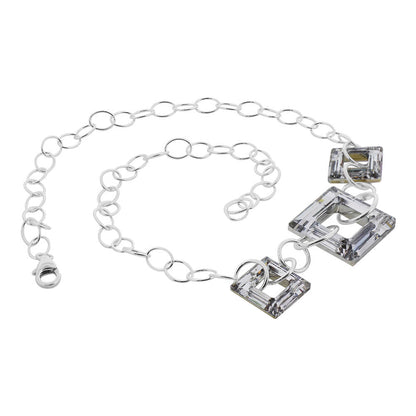 Square Vitrail Black Austrian Crystal 925 Sterling Silver Necklace - Gem Avenue