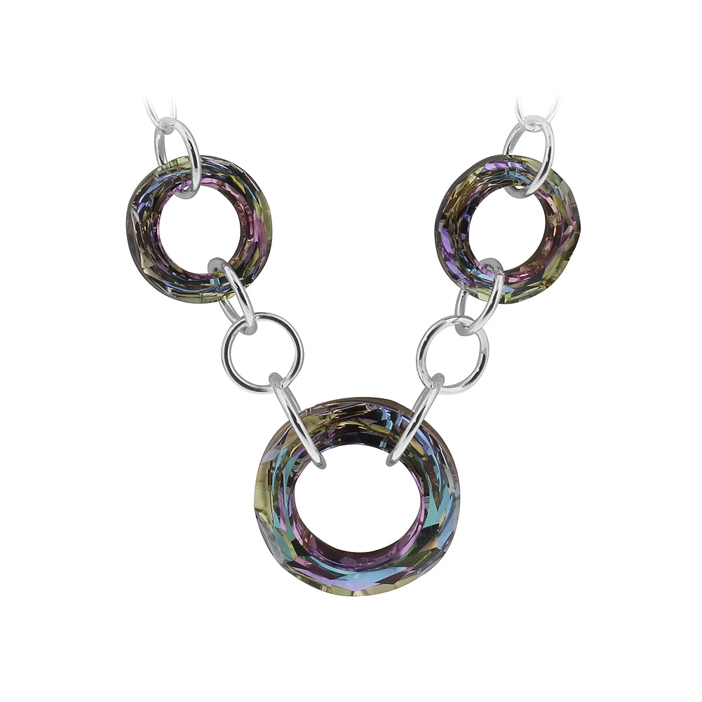 Round Vitrail Crystal .925 Sterling Silver Necklace