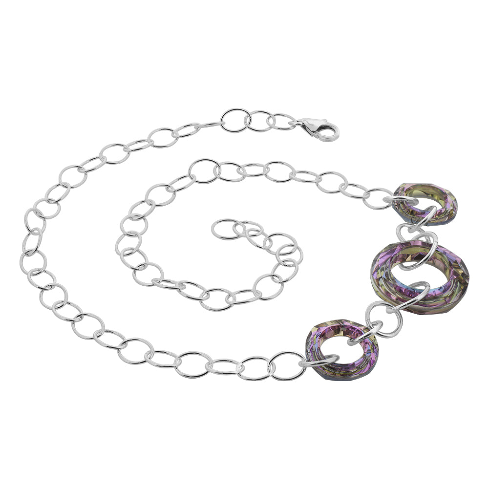 Round Vitrail Crystal .925 Sterling Silver Necklace