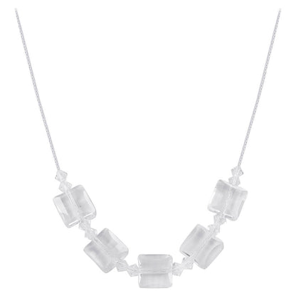 Square Austrian Clear Crystals 925 Sterling Silver Necklace - Gem Avenue