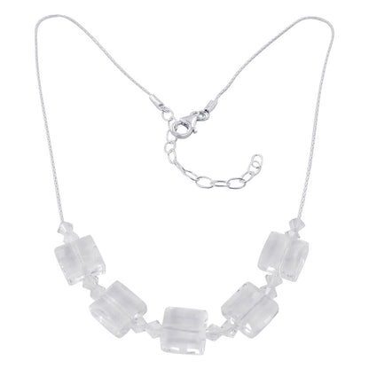 Square Austrian Clear Crystals 925 Sterling Silver Necklace - Gem Avenue