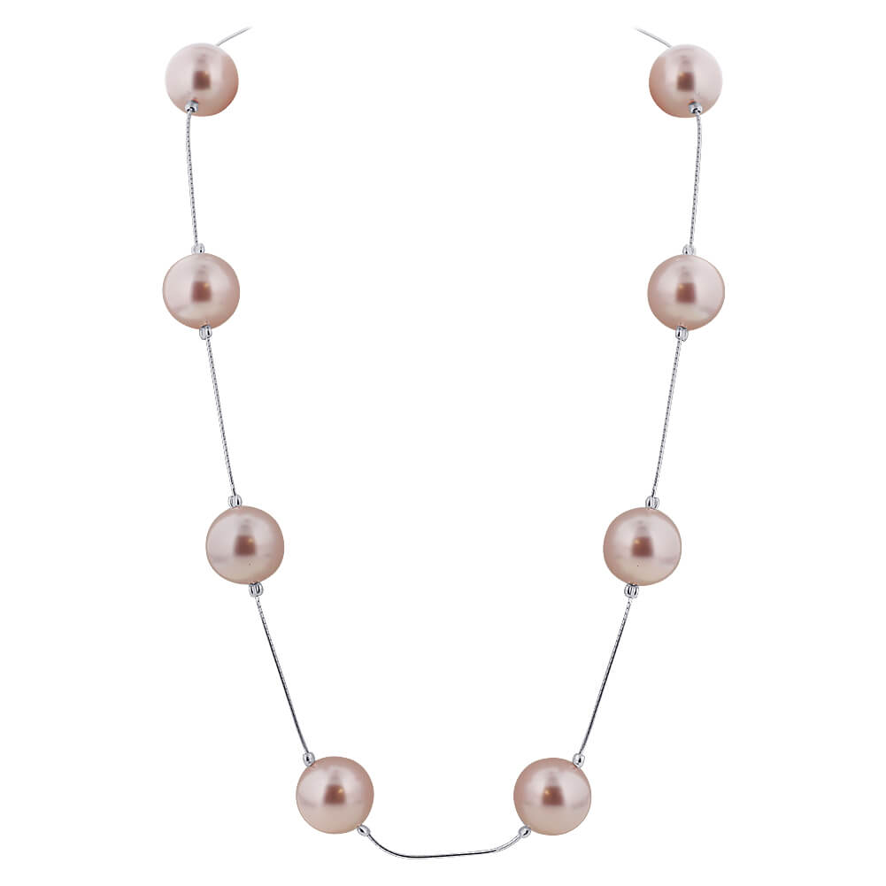 Pink Simulated Austrian Pearl 925 Sterling Silver Necklace - Gem Avenue
