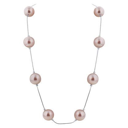 Pink Simulated Austrian Pearl 925 Sterling Silver Necklace - Gem Avenue