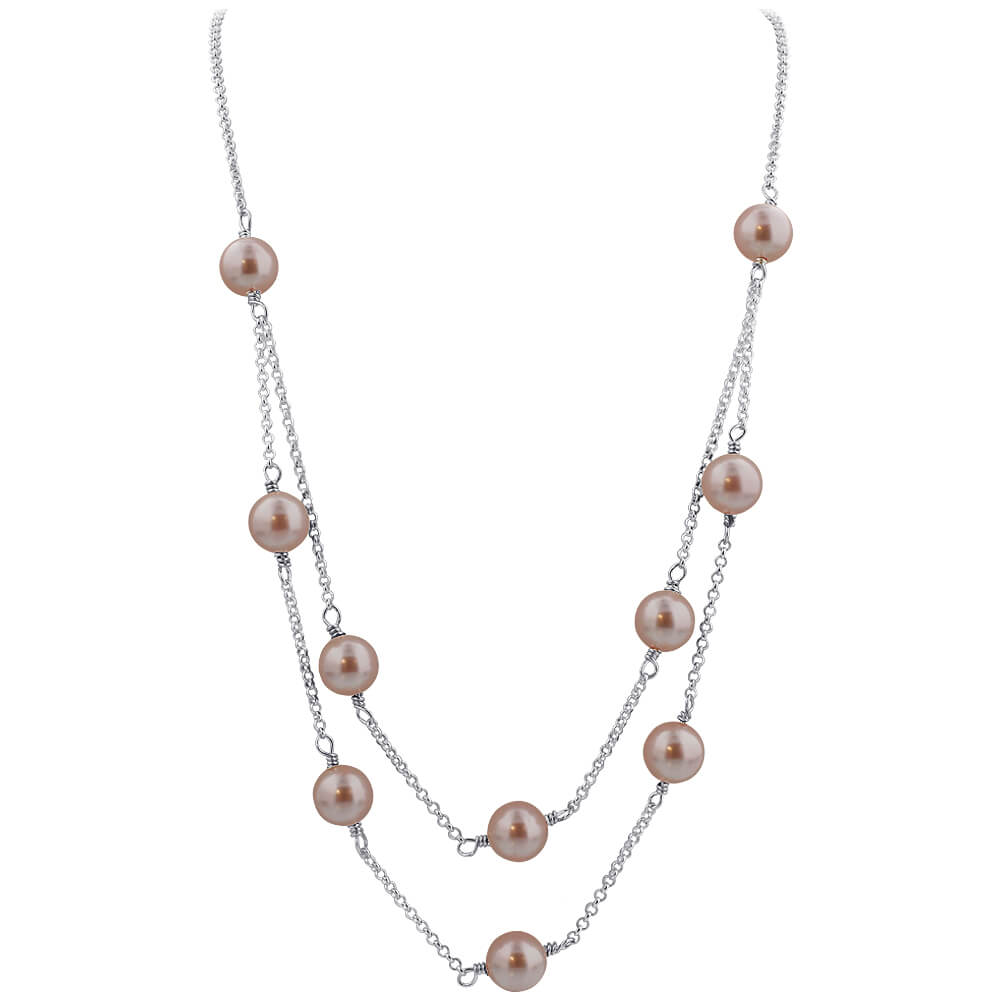 Rosaline Austrian Pearl Crystal Strands 925 Sterling Silver Necklace - Gem Avenue