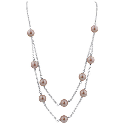 Rosaline Austrian Pearl Crystal Strands 925 Sterling Silver Necklace - Gem Avenue