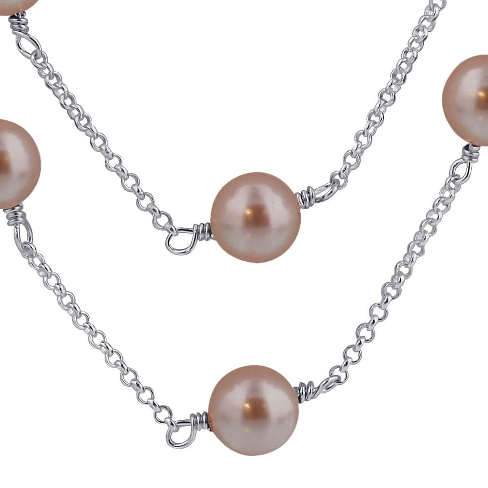 Rosaline Austrian Pearl Crystal Strands 925 Sterling Silver Necklace - Gem Avenue