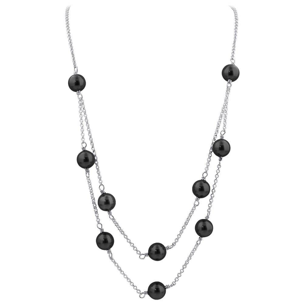 Gray Simulated Austrian Pearl Strands 925 Sterling Silver Necklace - Gem Avenue