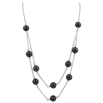 Gray Simulated Austrian Pearl Strands 925 Sterling Silver Necklace - Gem Avenue