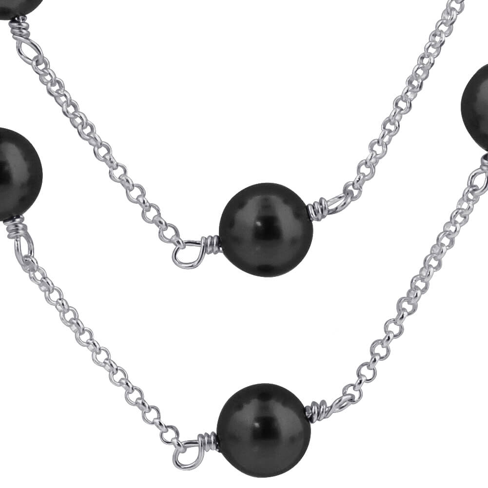 Gray Simulated Austrian Pearl Strands 925 Sterling Silver Necklace - Gem Avenue