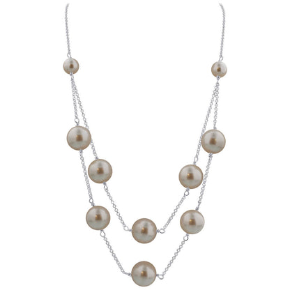 White Simulated Austrian Pearl 925 Sterling Silver Necklace - Gem Avenue