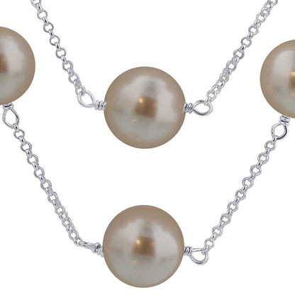 White Simulated Austrian Pearl 925 Sterling Silver Necklace - Gem Avenue