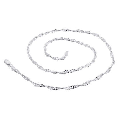Italian 925 Sterling Silver Winding 3mm Singapore Chain Necklace