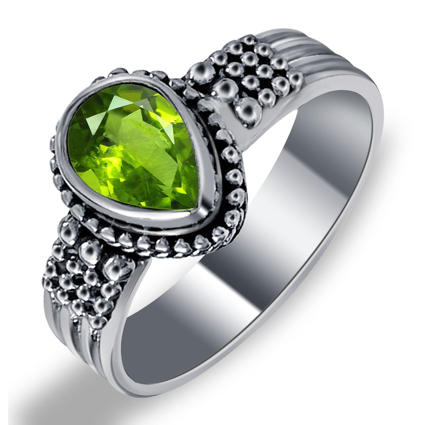 Pear Shape Peridot Gemstone Solitaire Ring in .925 Sterling Silver