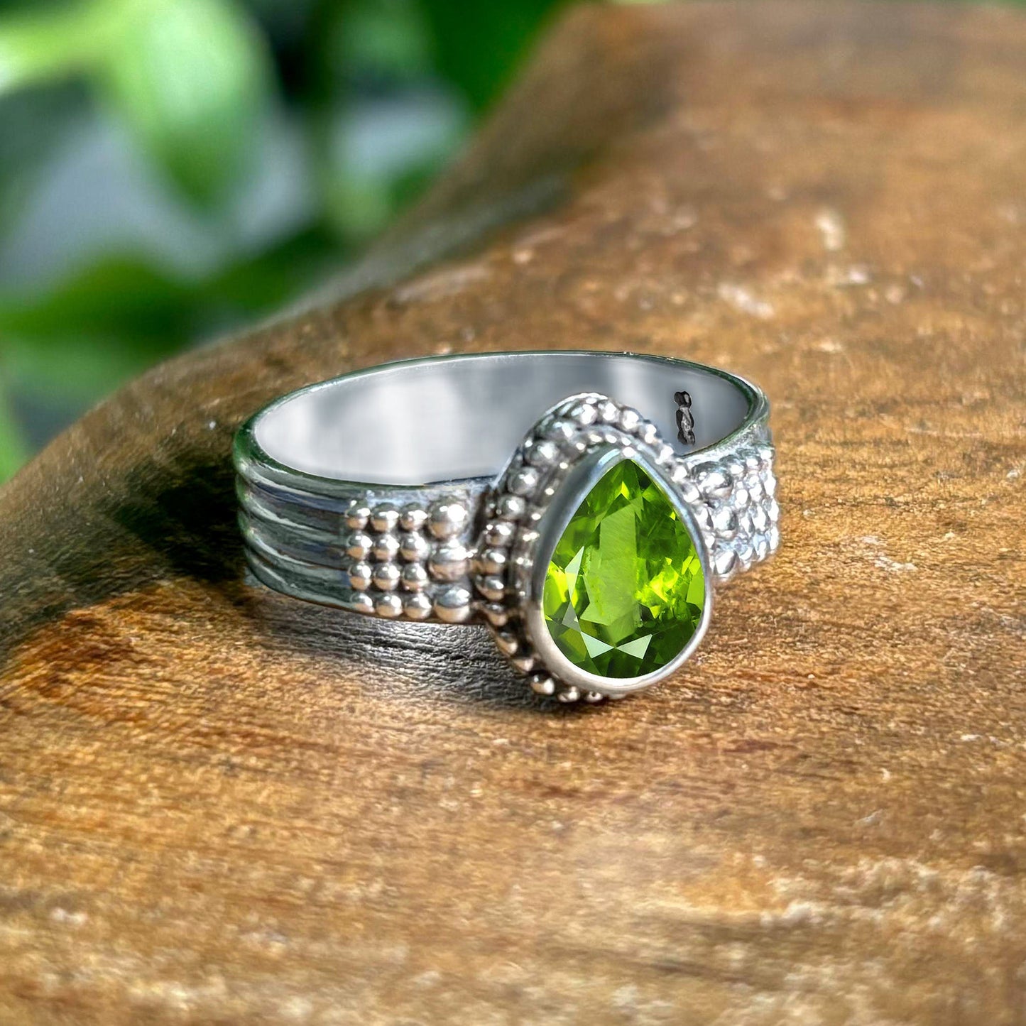Pear Shape Peridot Gemstone Solitaire Ring in .925 Sterling Silver