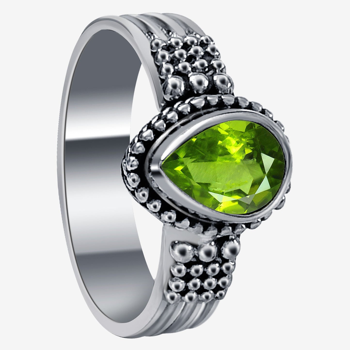 Pear Shape Peridot Gemstone Solitaire Ring in .925 Sterling Silver