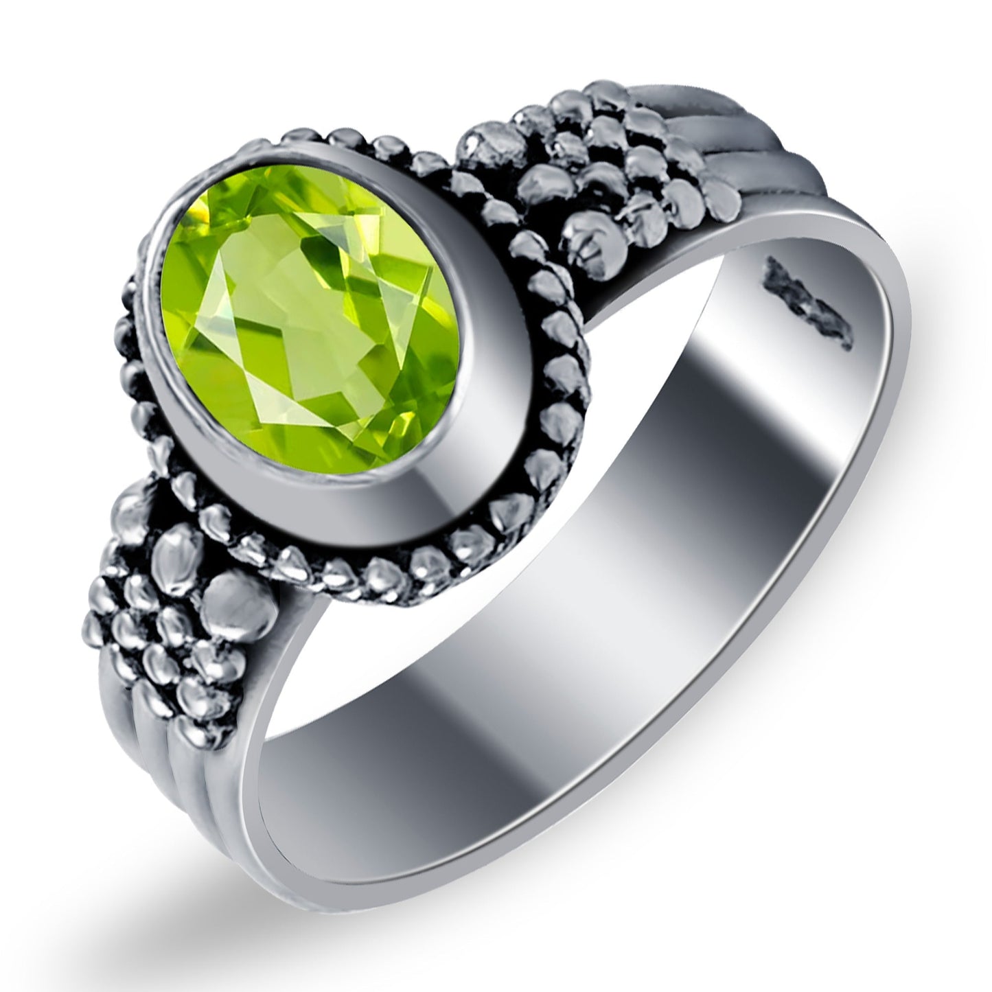 Oval Peridot Gemstone Solitaire Ring in .925 Sterling Silver